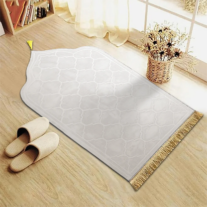 Islamic Prayer Rug – Thick Soft Flannel Mat with Tassels, Anti-Slip