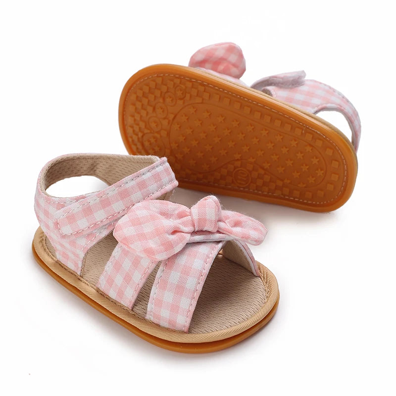 Baby Girl Pink Bow Sandals – Soft Sole Anti-Slip (0-18 Months)