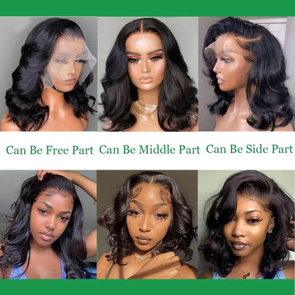 Body Wave Lace Front Wig Short Bob 250% Density Human Hair Glueless