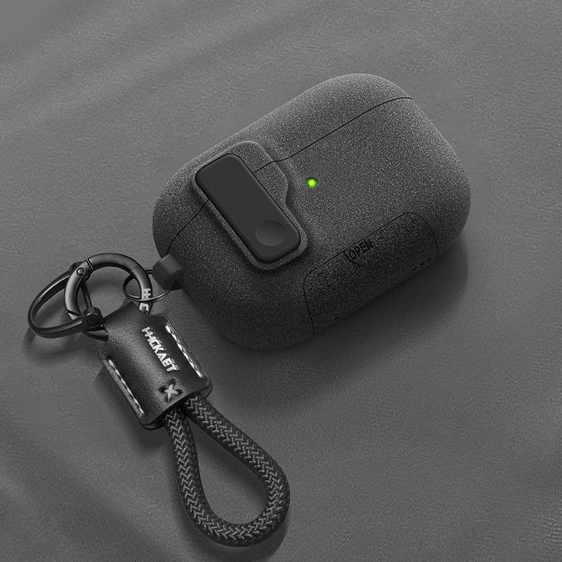 Magnetic Lock AirPods Case – Frosted Matte Cover with Carabiner & Strap