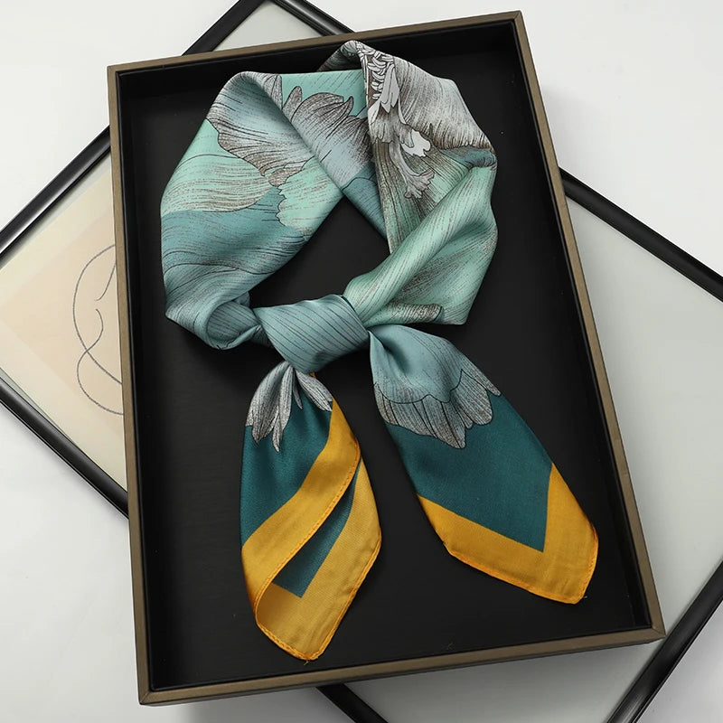 Silk Feel Square Scarf for Women – Satin Hair Wrap & Foulard Shawl