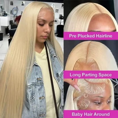 613 Blonde Straight Human Hair Wig – 13x6 & 13x7 HD Lace Front, 18–30 Inches