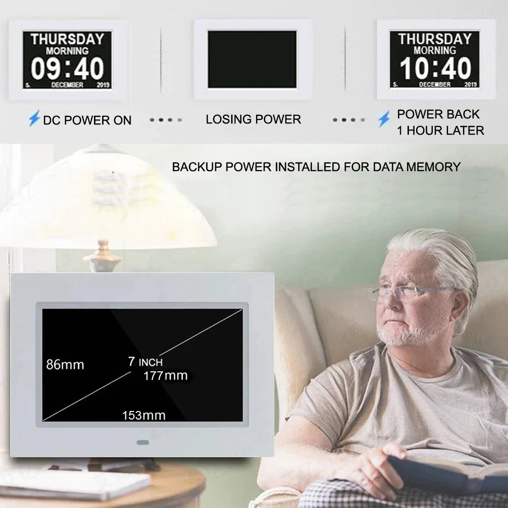 Digital Calendar Clock with 12 Alarms & Medicine Reminder for Elderly