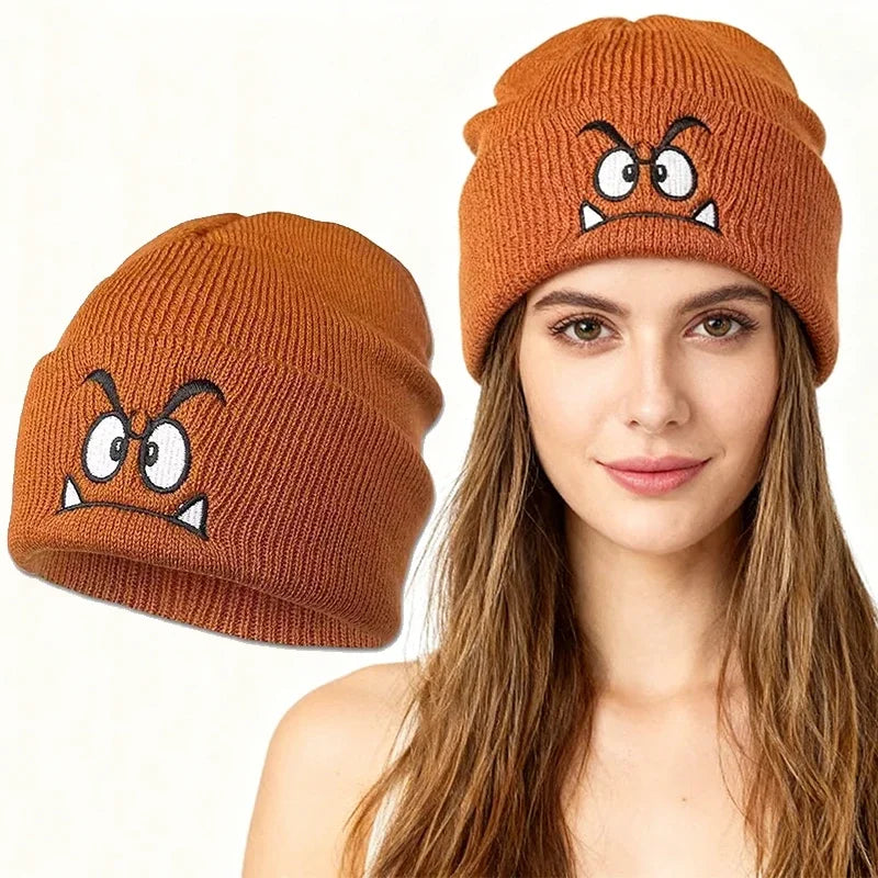 Cartoon Embroidered Knit Beanie Hat – Unisex Winter Cap