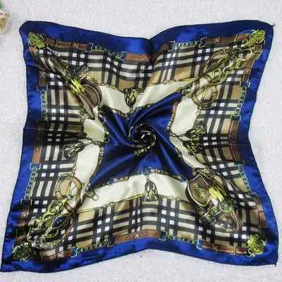 Women's Printed Square Head Scarf – 50x50cm Silk-Feel Kerchief