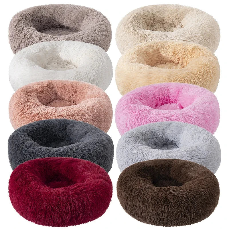 Calming Donut Cat Bed – Super Soft Plush Washable Pet Sleeping Cushion