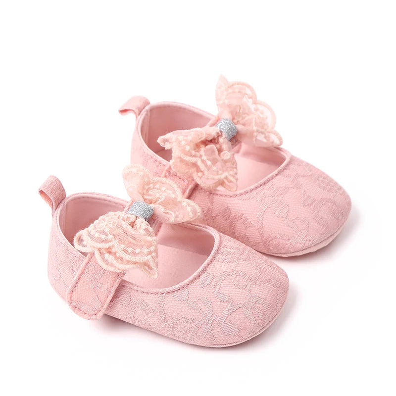 Baby Girl Mary Jane Shoes – Lace Bowknot Soft Sole Anti-Slip