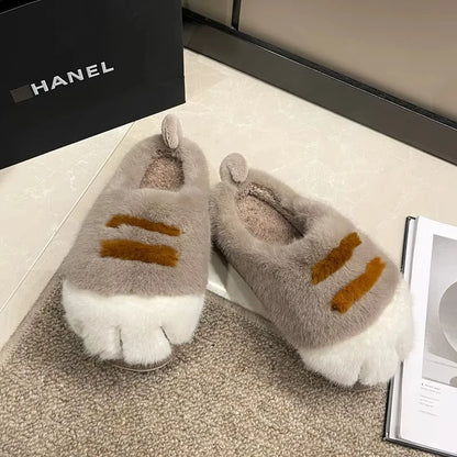 Fluffy Cat Claw Slippers for Women - Warm Non-Slip Furry House Slides