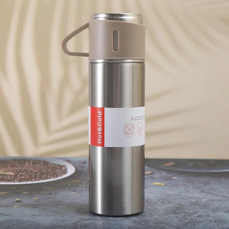 Vacuum Flask Gift Set with 3 Cups – Stainless Steel Thermos