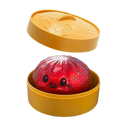 Glitter Dumpling Squishy Toy – Cute Sensory Squeeze Stress Relief Ball in Steamer Box