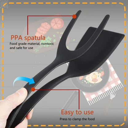 2-in-1 Grip & Flip Spatula Tongs – Nylon Kitchen Turner