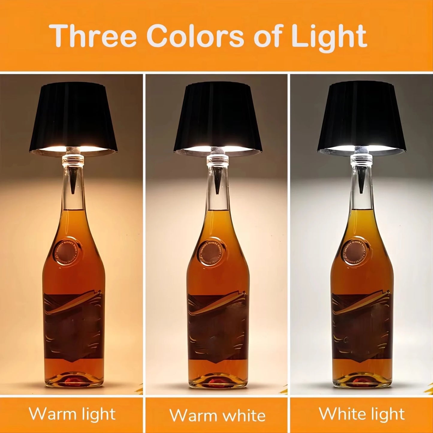 Wireless Bottle Lamp – Touch Control, 3-Color Stepless Dimming for Bar & Restaurant