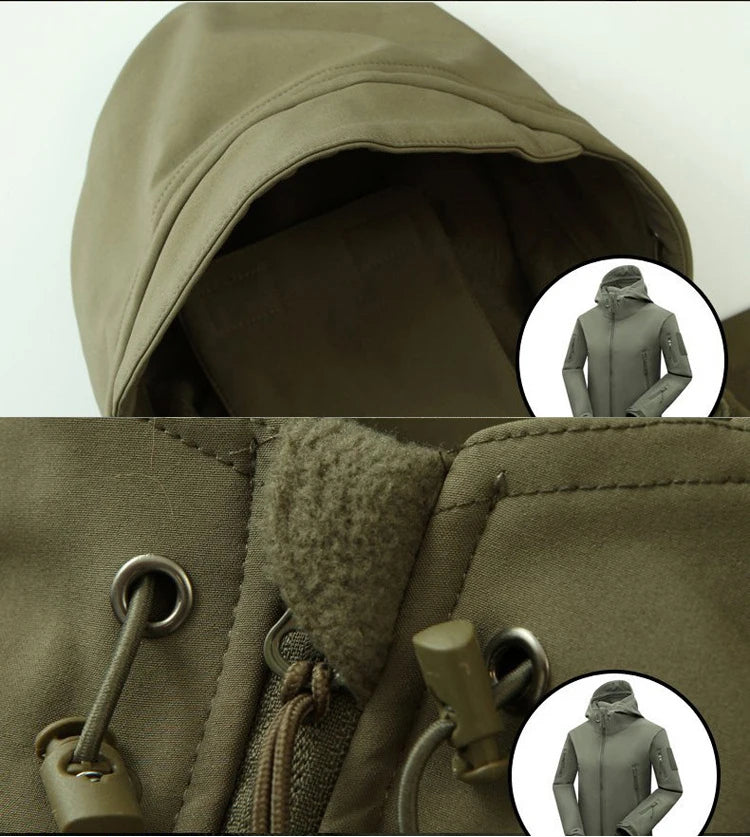 Men's Fleece-Lined Softshell Jacket – Windproof Outdoor Hooded Coat