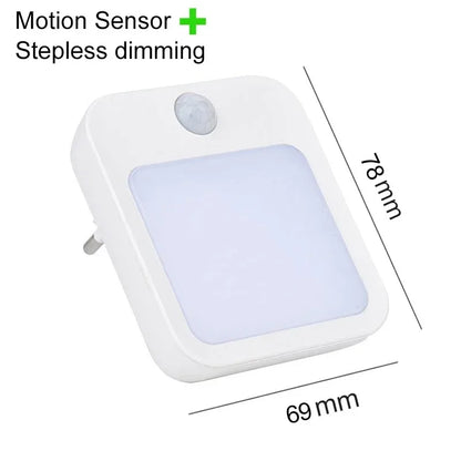 Motion Sensor Plug-In Night Light – Dimmable LED Bedside Lamp