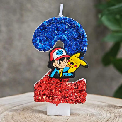 Pokemon Birthday Cake Number Candles – Glitter Anime Figure Decoration