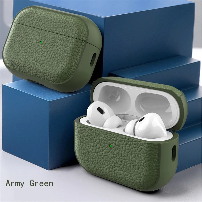 Litchi Leather AirPods Case – Fits AirPods 1/2/3/4 & Pro 1/2