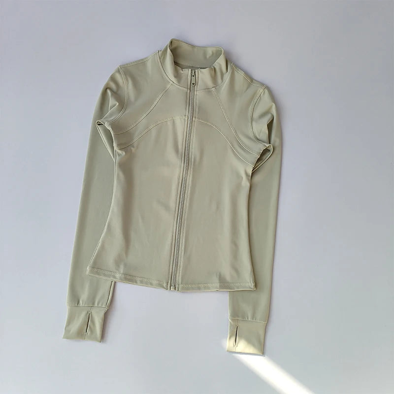 Women's Zip-Up Athletic Jacket – Stand Collar Long Sleeve Fitness Top