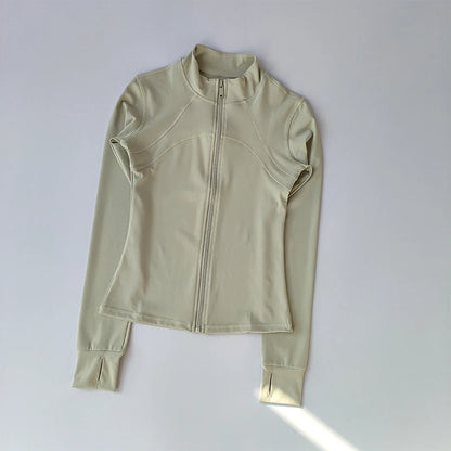 Women's Zip-Up Athletic Jacket – Stand Collar Long Sleeve Fitness Top