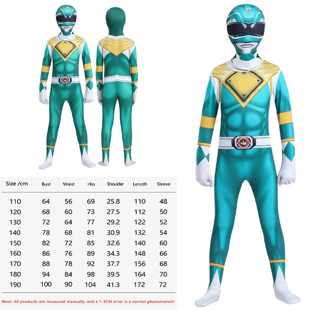 Power Rangers Cosplay Costume – Kids Superhero Bodysuit Sizes 110–190
