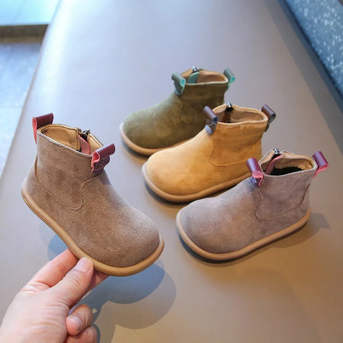 Kids Suede Ankle Boots – Anti-Slip Zip-Up for Boys & Girls