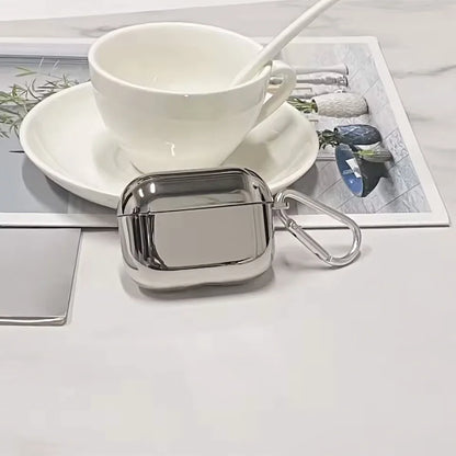Silver Chrome AirPods Case – Electroplated Mirror Cover with Carabiner