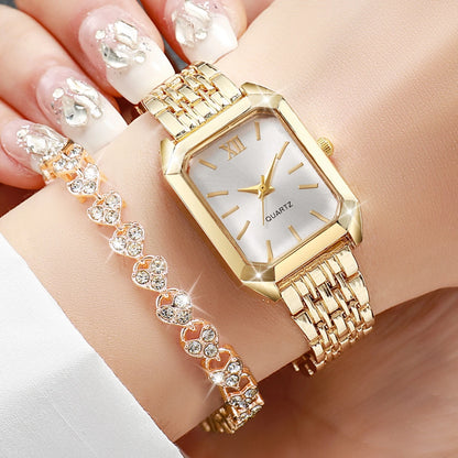 Women's Rectangle Quartz Watch & Bracelet Set – Roman Dial