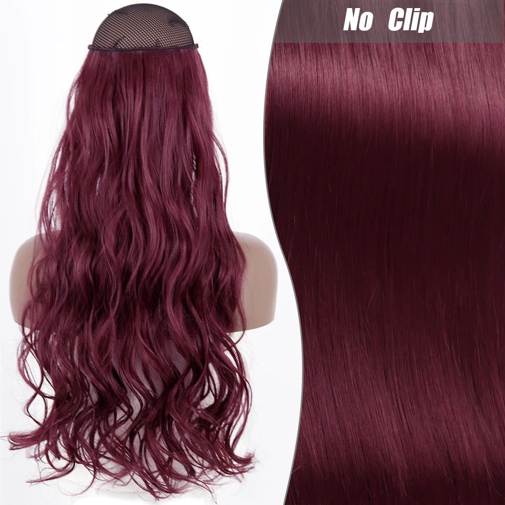 No-Clip Halo Hair Extensions – Long Wavy Synthetic Hairpiece
