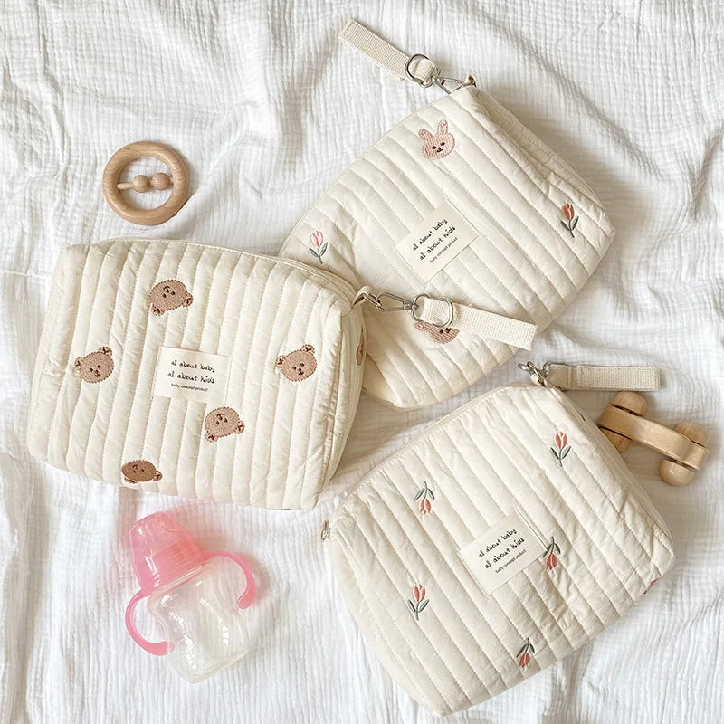 Baby Diaper Nappy Pouch Quilted Embroidery Stroller Bag