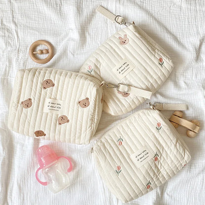 Baby Diaper Nappy Pouch Quilted Embroidery Stroller Bag