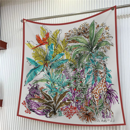 Luxury Silk Square Scarf Women Floral Paisley Print 90cm