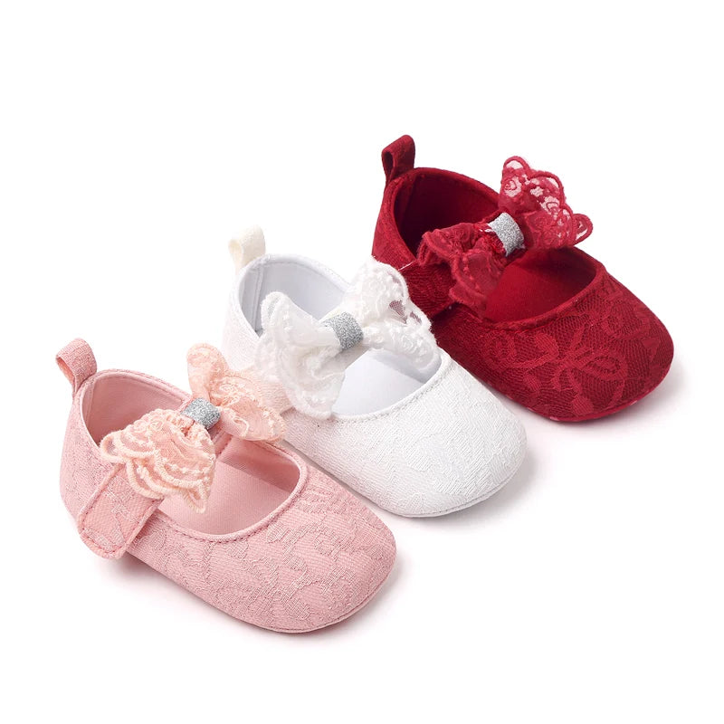 Baby Girl Mary Jane Shoes – Lace Bowknot Soft Sole Anti-Slip