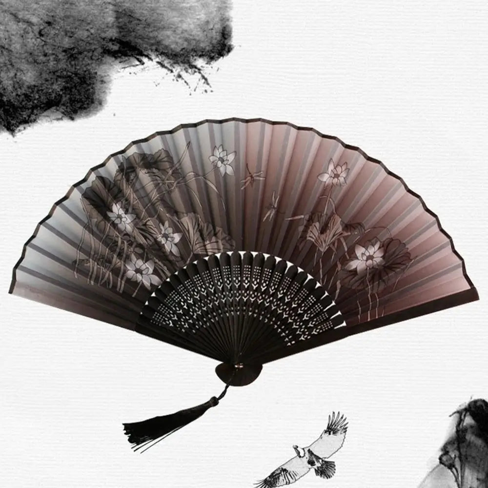 Folding Hand Fan Chinese Silk Fabric Fan for Weddings & Dance