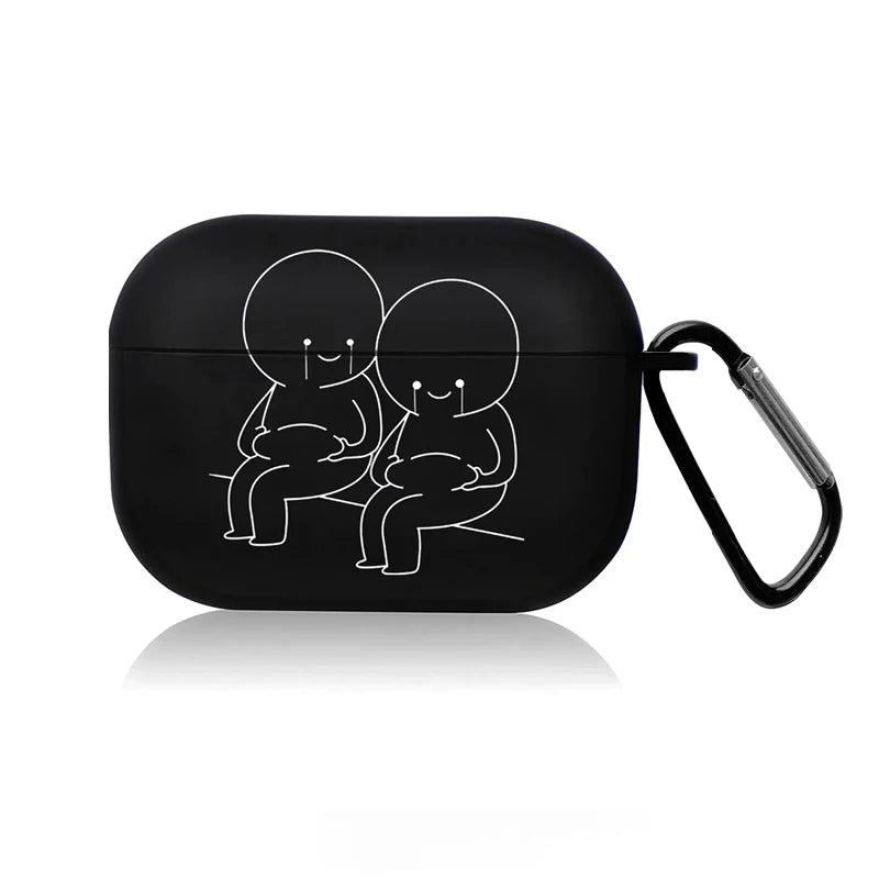 Cute Cartoon AirPods Case – Creative Line Black Protective Cover