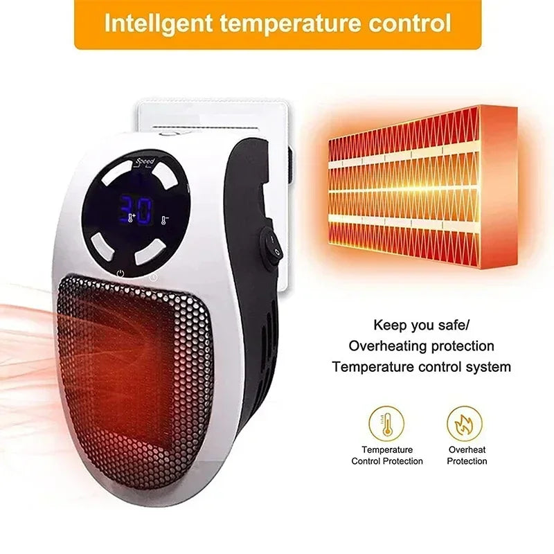 Portable Electric Space Heater with Remote – Wall Plug-In Mini Warm Air Blower