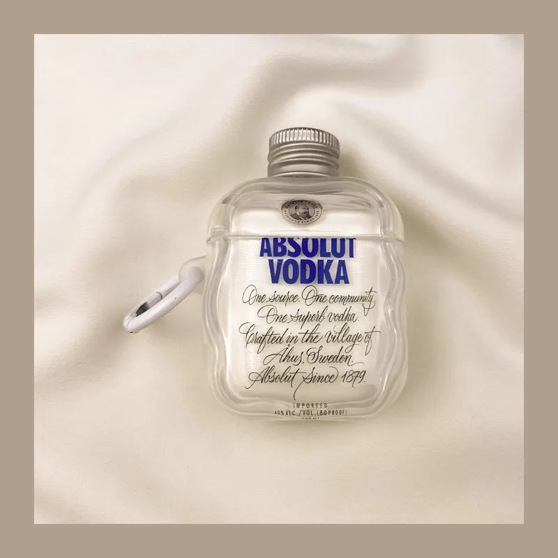 Vodka Bottle AirPods Case – Clear 3D Shape with Mini Bottle Keychain