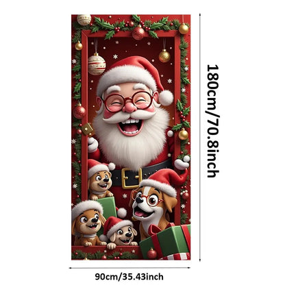 Christmas Door Cover – Santa Claus Holiday Decoration 35x73in