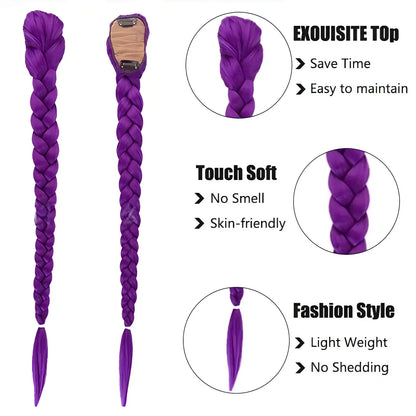 26-Inch Purple Braided Ponytail Hair Extension with Clip