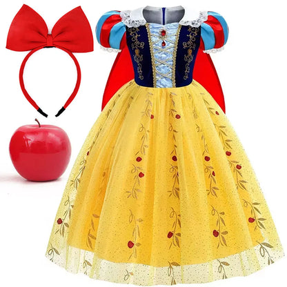 Snow White Princess Costume Dress for Girls – Disney Cosplay with Cloak & Headband