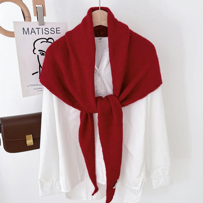 Knitted Triangular Wool Scarf – Women's Winter Warm Headscarf Shawl