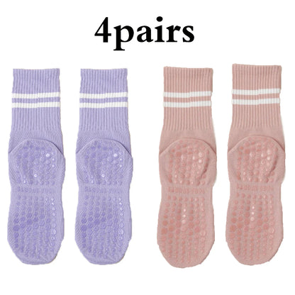 4 Pairs Women's Non Slip Pilates Yoga Grip Socks