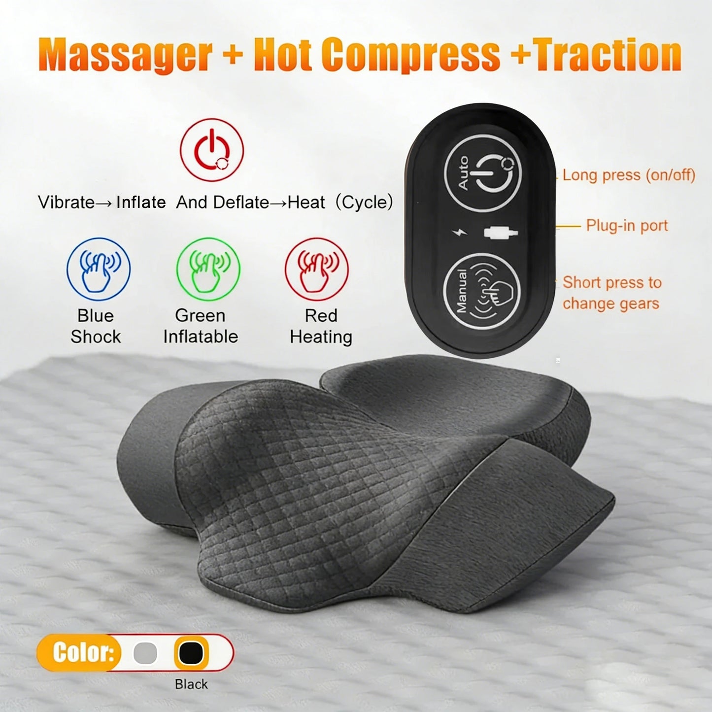 Electric Neck Massager Pillow with Heat & Vibration