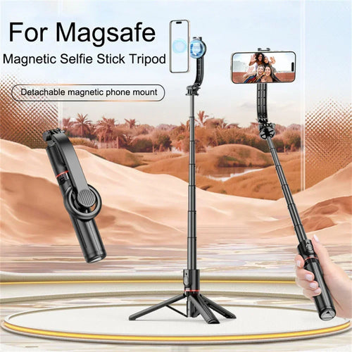 Magnetic Selfie Stick Tripod – MagSafe Compatible, Bluetooth Remote for iPhone