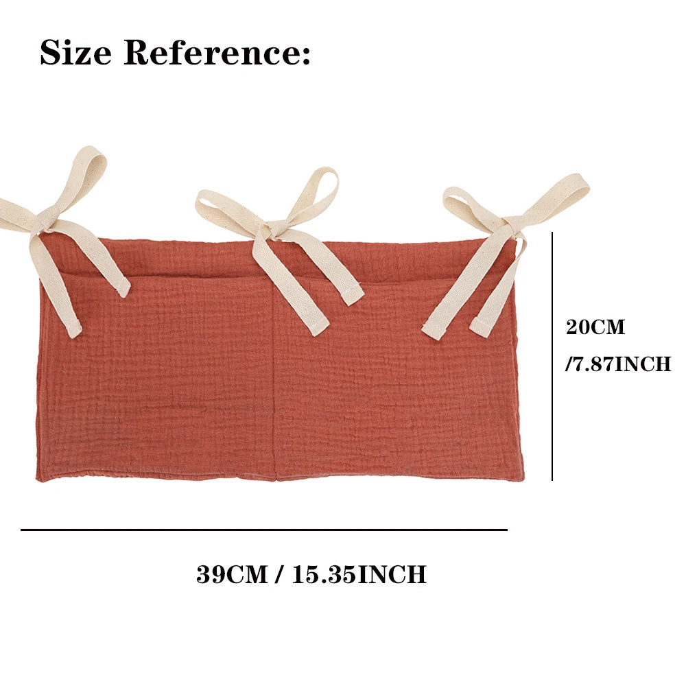 Baby Crib Hanging Storage Bag – Muslin Bedside Organizer