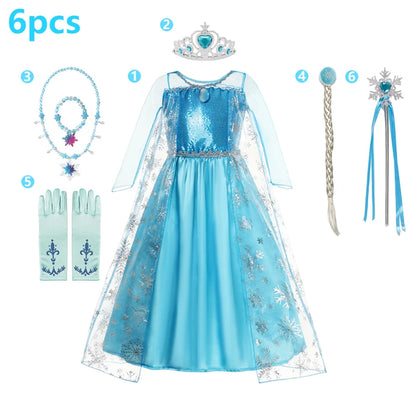 Elsa Princess Dress Girls Frozen Costume Set with Accessories