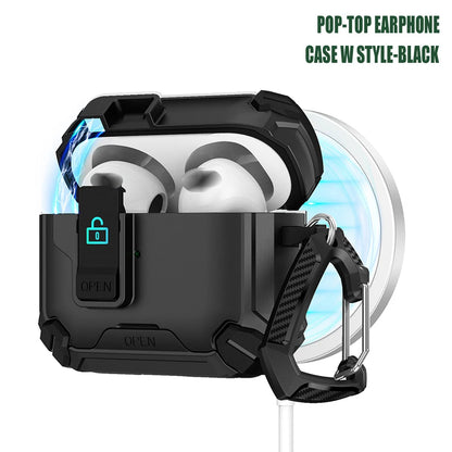 Magnetic Pop-Top AirPods Case – Rugged Shockproof Cover with Carabiner