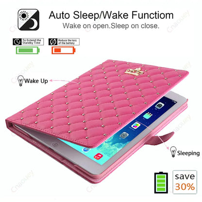 iPad Case Lambskin Smart Stand Cover for All iPad Models