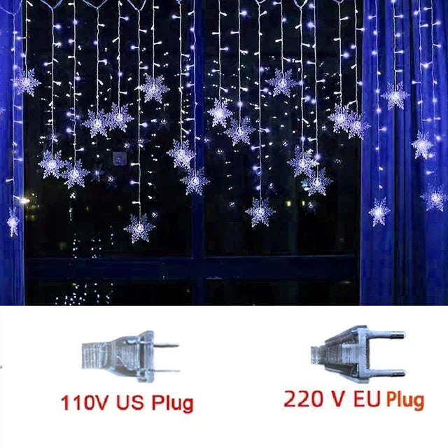 Christmas Snowflake LED Curtain String Lights – 3.2m Fairy Lights