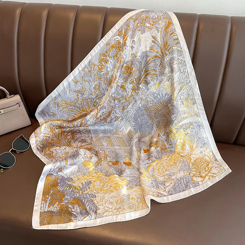Silk-Feel Square Scarf – Women's Satin Print Neckerchief & Hair Band