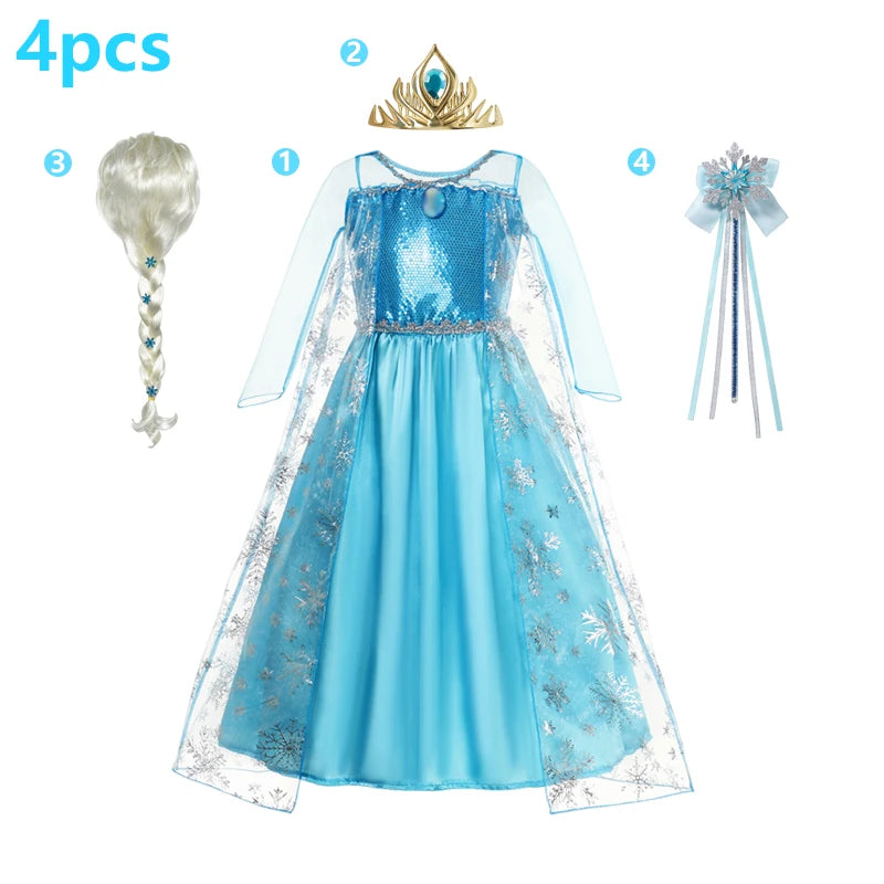 Elsa Princess Dress Girls Frozen Costume Set with Accessories