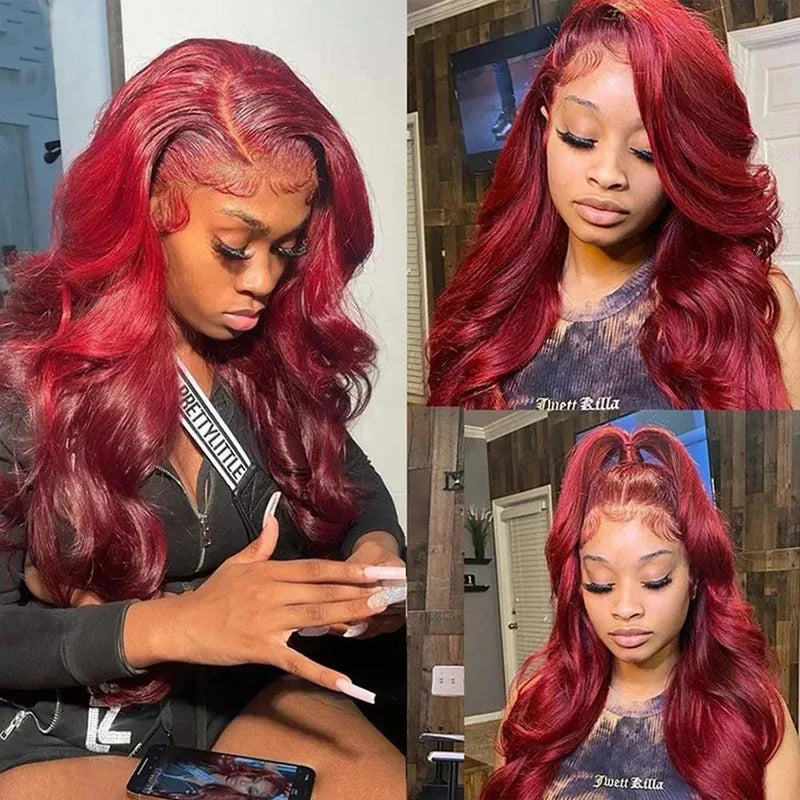 99J Burgundy Body Wave Lace Front Wig Human Hair 250% Density 13x4 HD Lace